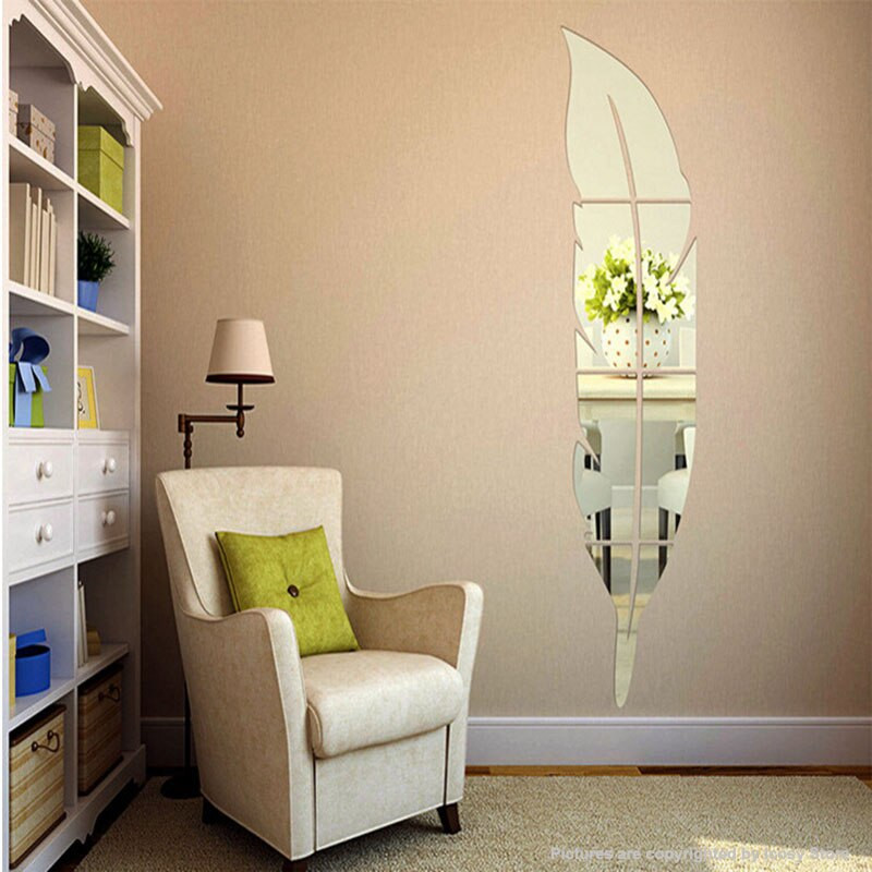 Wall Stickers For Living Room
 6Pcs Set DIY Modern Feather Acrylic Mirror Wall Stickers