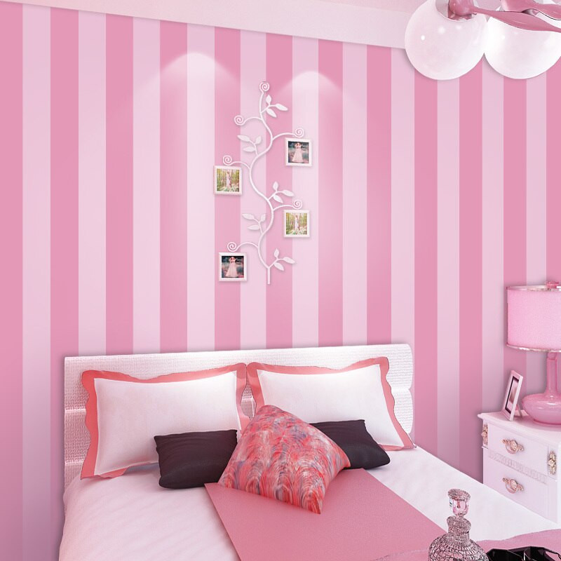 Wallpapers For Girls Bedroom
 Modern Simple Style 3D Pink Striped Wallpaper for Children