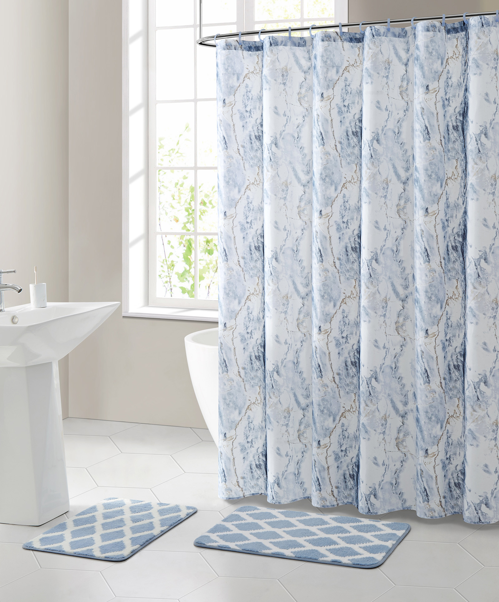Walmart Bathroom Shower Curtain Sets
 Mainstays Marble 15 Piece Shower Curtain Bath Set