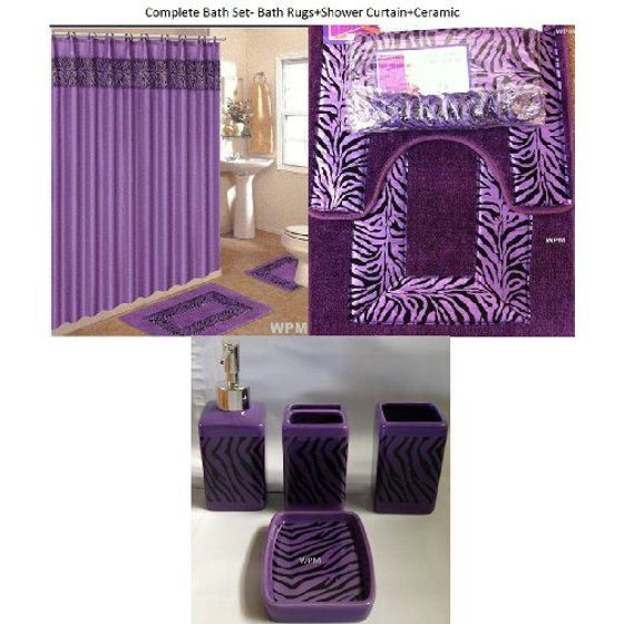 Walmart Bathroom Shower Curtain Sets
 19 Piece Bath Accessory Set Purple Zebra Bathroom Rugs