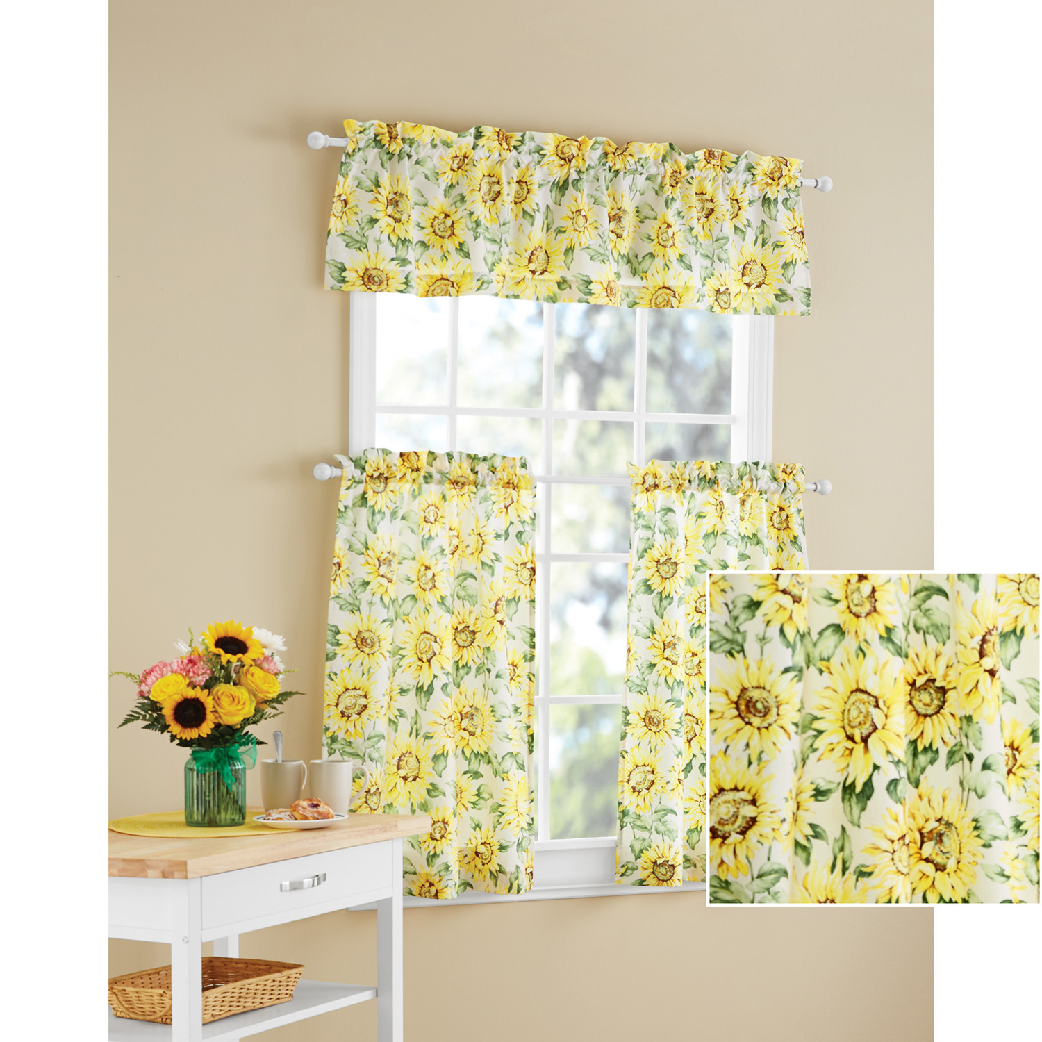 Walmart Curtains Kitchen
 Mainstays Sunflower 3 Piece Kitchen Curtain Tier and