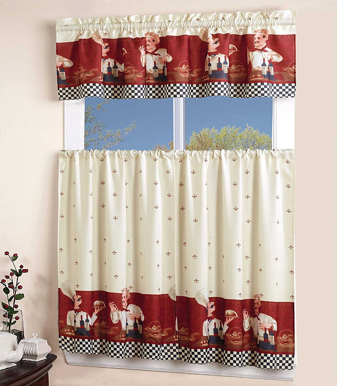 Walmart Curtains Kitchen
 MarCielo 3 Piece Printed Floral Kitchen Cafe Curtain With