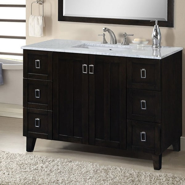 White 48 Inch Bathroom Vanities
 Contemporary Style 48 inch Carrara White Marble Top Single