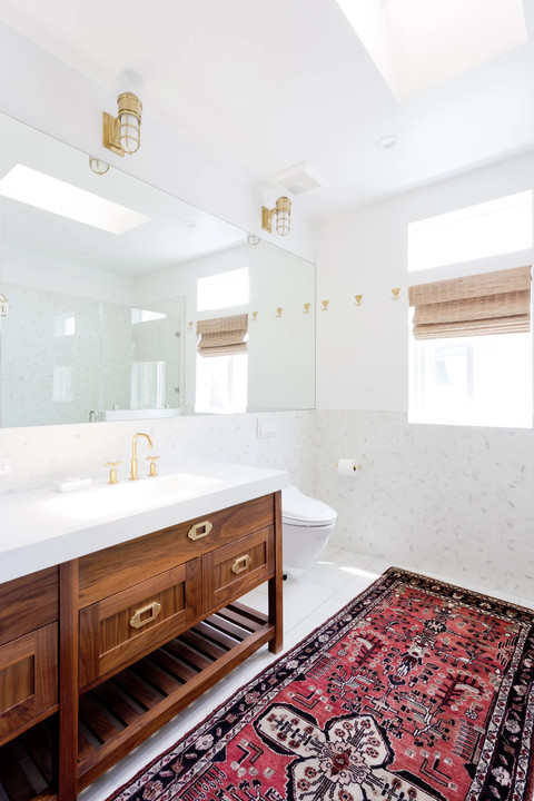 White Bathroom Decor
 How to Create a Neutral Glam Basement Bathroom