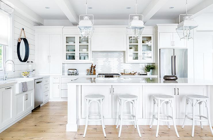White Cottage Kitchen
 White Cottage Kitchen Island with White French Backless