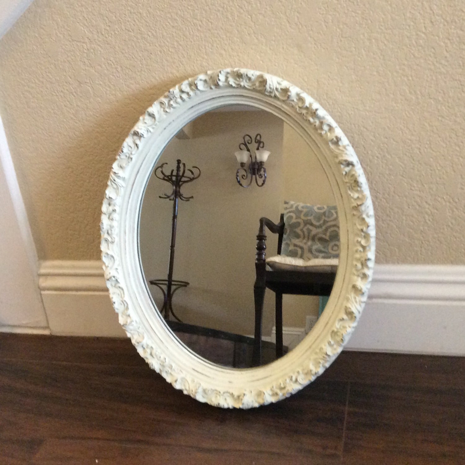 White Framed Bathroom Mirrors
 PRETTY OVAL MIRROR White Mirror Ornate Framed Mirror Nursery