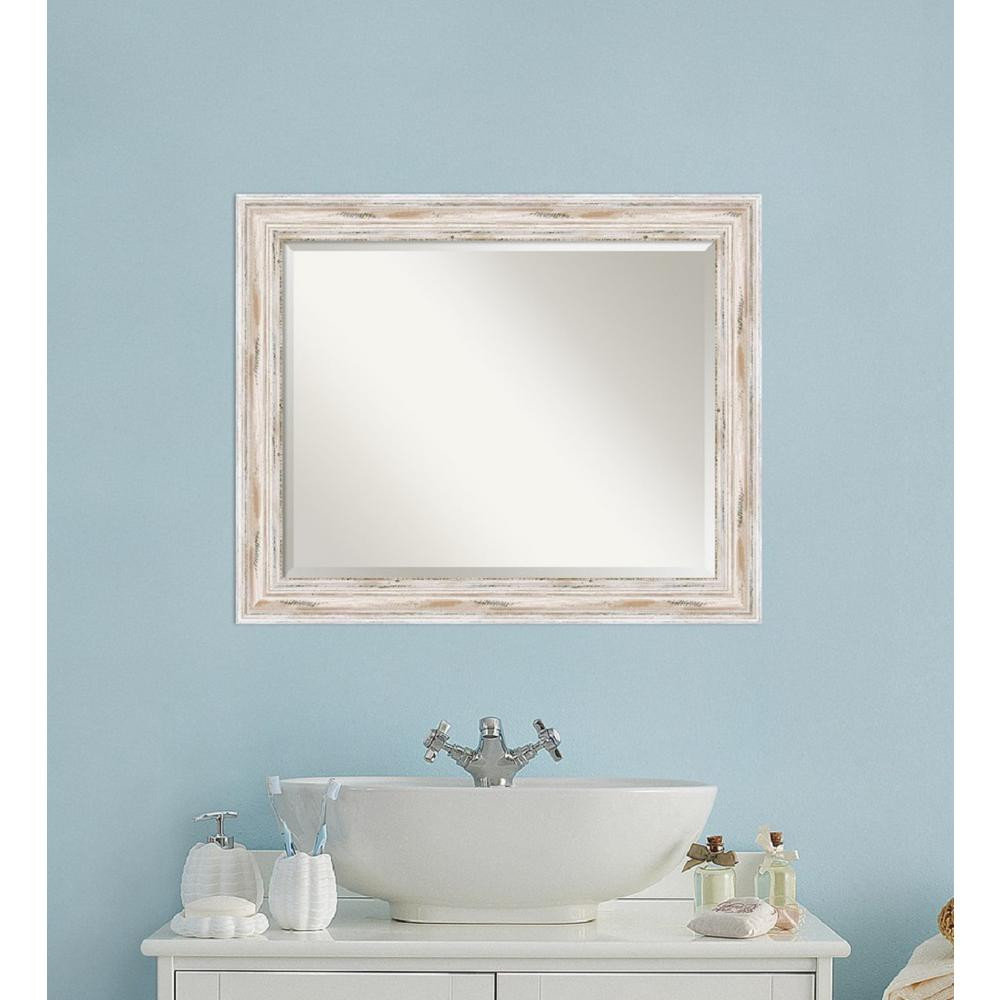 White Framed Bathroom Mirrors
 Amanti Art Alexandria White wash Wood 33 in W x 27 in H