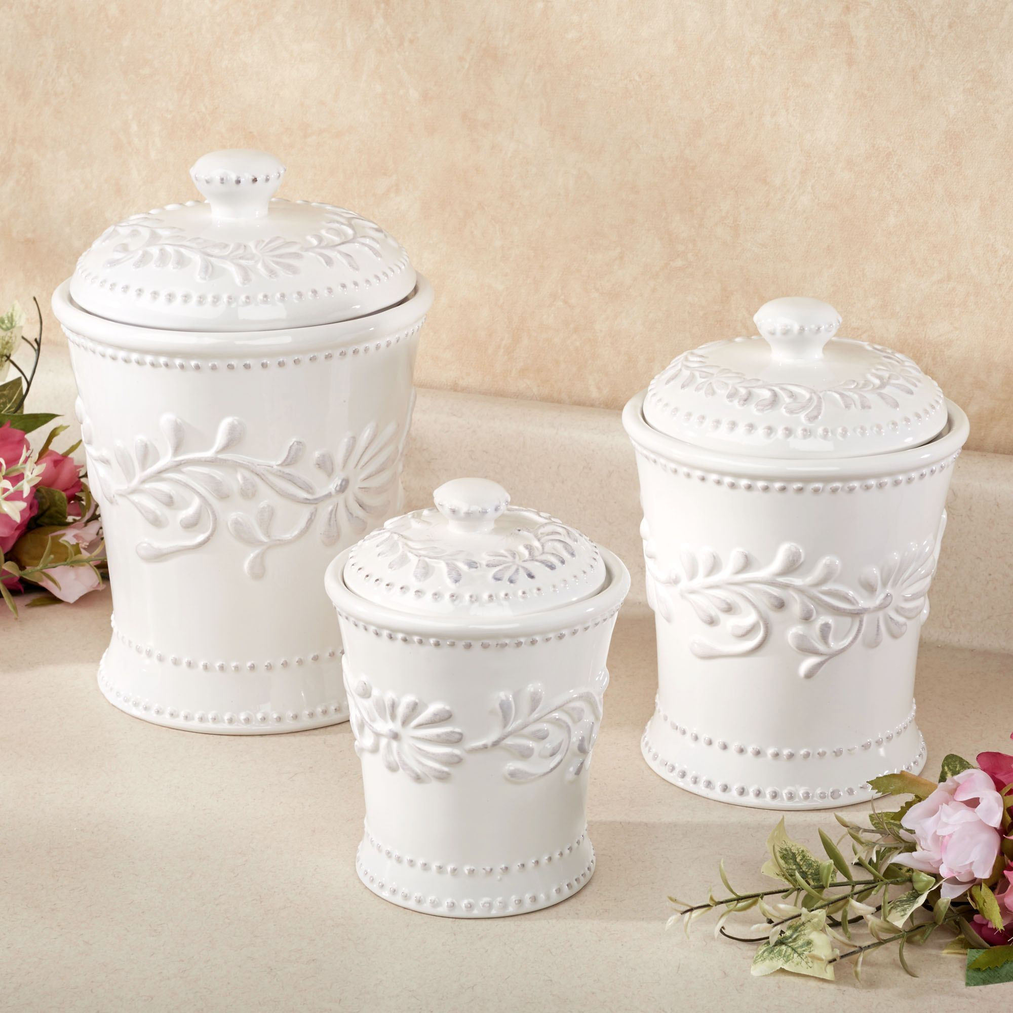 White Kitchen Canisters
 Anca Leaf White Kitchen Canister Set