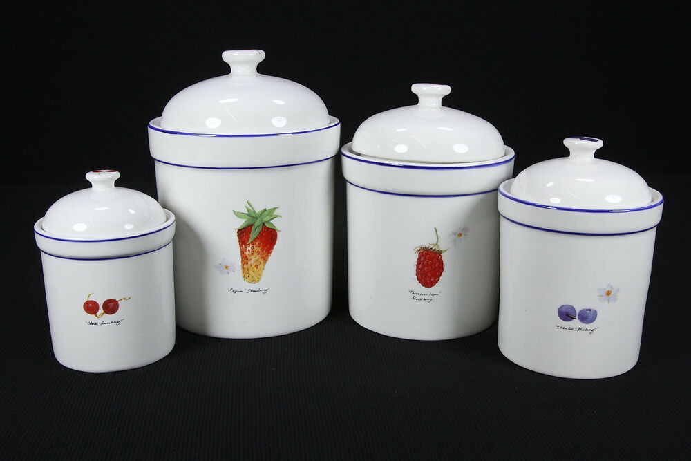 White Kitchen Canisters
 Over & Back Canister Set Berry Fields Pattern 4 Ceramic