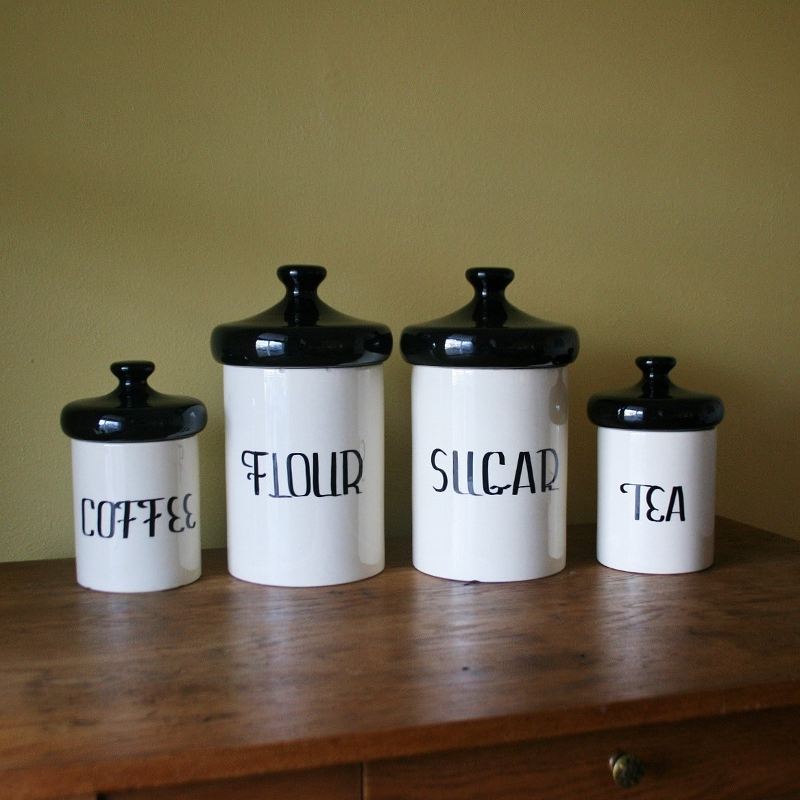 White Kitchen Canisters
 Vintage Black and White Ceramic Canister Set Holiday Designs