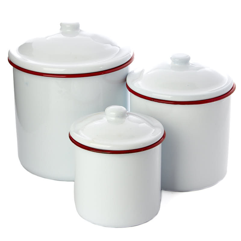 White Kitchen Canisters
 White Enamel Canister Set Decorative Accents Primitive