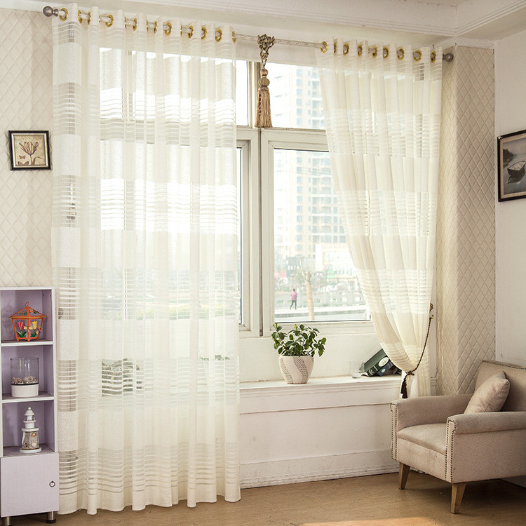 White Living Room Curtains
 1 Piece Striped White Sheer Curtain For Living Room Tulle