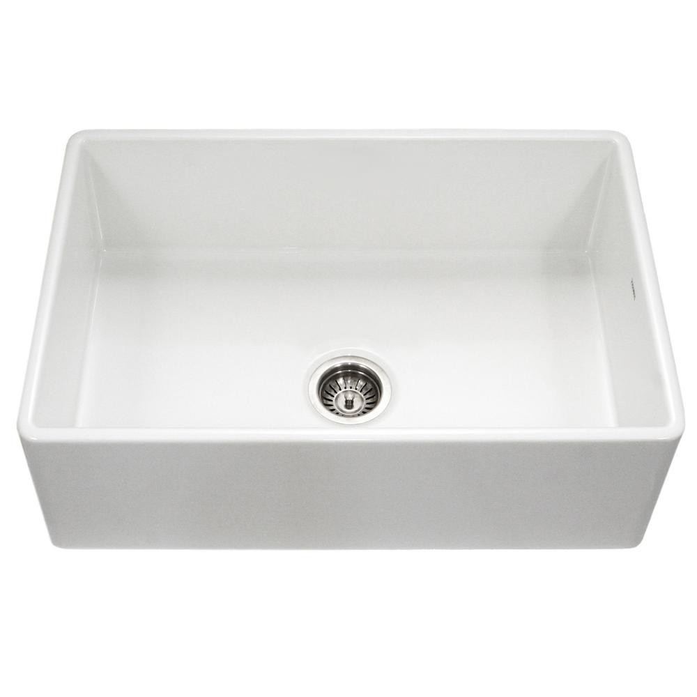 White Single Bowl Kitchen Sink
 HOUZER Platus Series Farmhouse Apron Front Fireclay 33 in