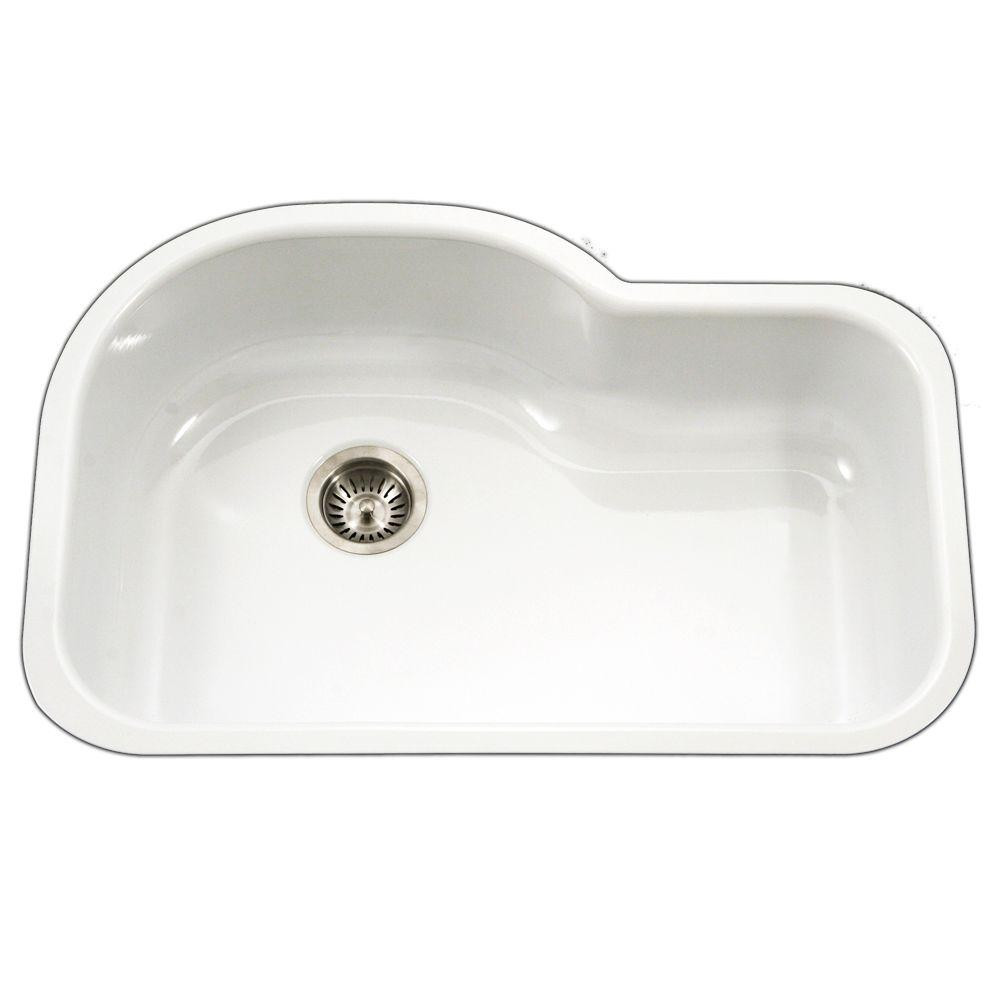 White Single Bowl Kitchen Sink
 HOUZER Porcela Series Undermount Porcelain Enamel Steel 31