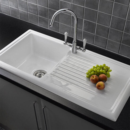 White Single Bowl Kitchen Sink
 Reginox RL304CW White Ceramic Single Bowl Kitchen Sink