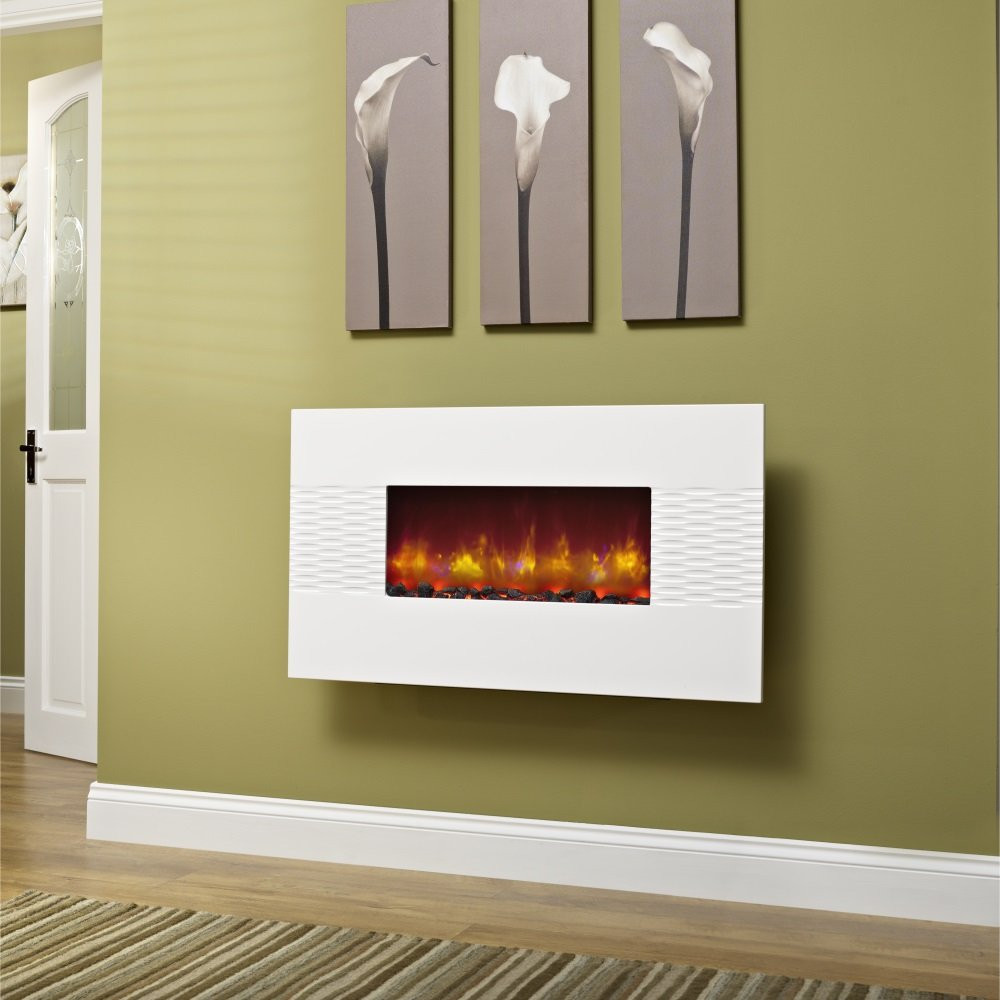 White Wall Mount Electric Fireplace
 Deluxe 36 Inch Wall Mounted Electric Fire Gloss White