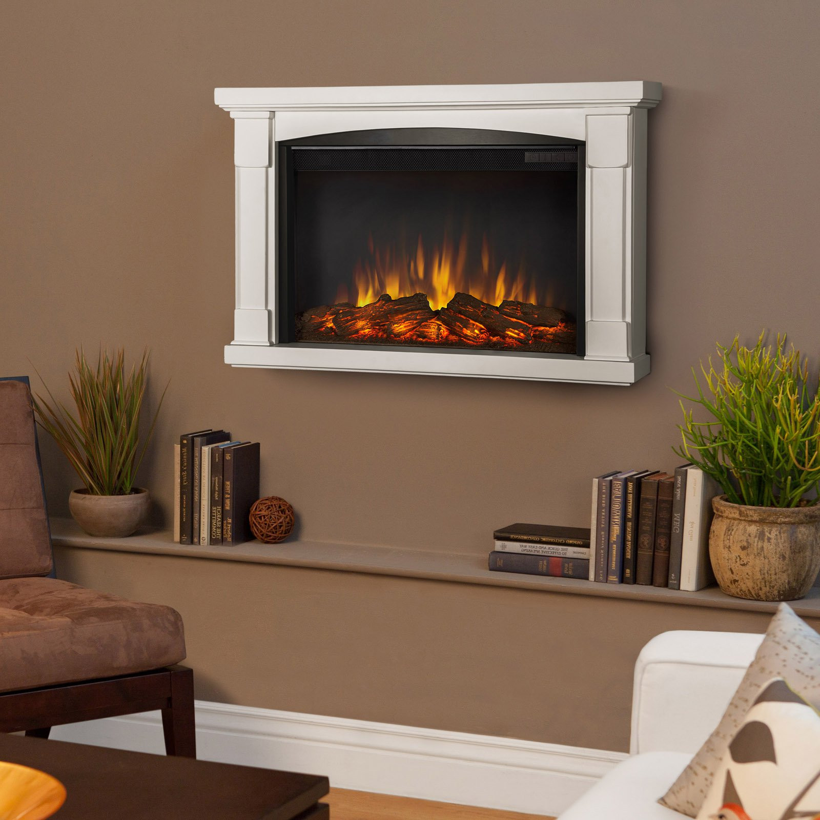 White Wall Mount Electric Fireplace
 Real Flame Brighton Slim Line Wall Hung Electric Fireplace