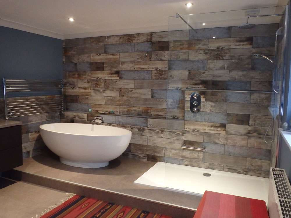 Wood Plank Tile Bathroom
 Reclaimed Wood Rachel s Bathroom Transformation Walls